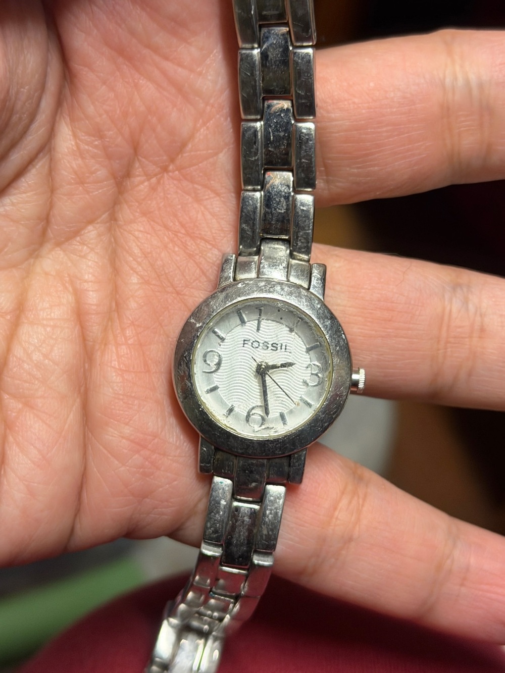 Fossil Silver Tone Bracelet Watch with White Dial